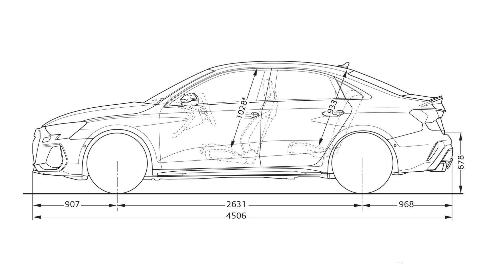 Audi S3 Limousine dimensões vista lateral