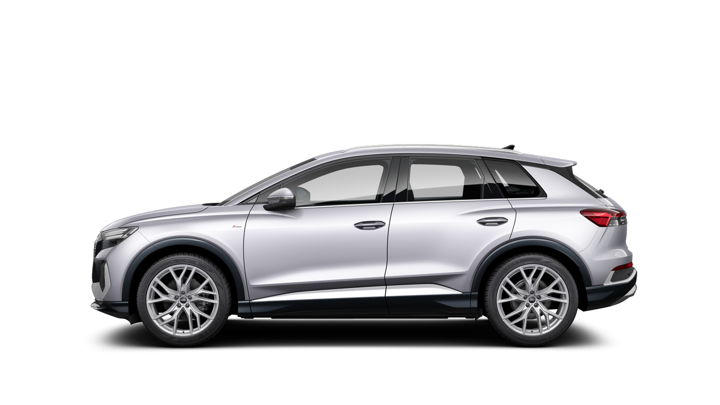 Seitenansicht eines Audi Q4 in Silber.