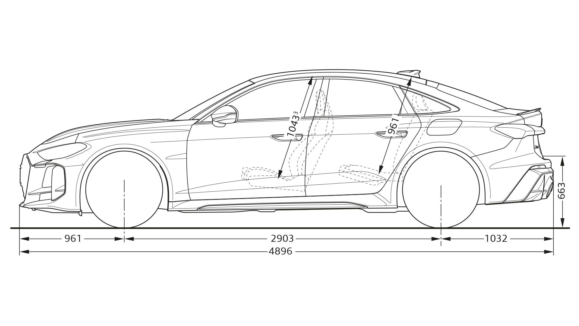 Abmessungen der Seitenansicht der RS 5 Limousine